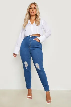 Plus High Waisted Distressed Skinny Jeans