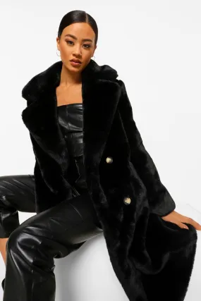 Plush Faux Fur Double Breasted Coat