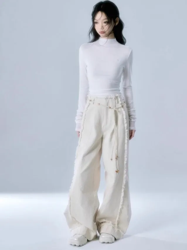 Raw Edge Wide Leg Jeans & Accessory Belt