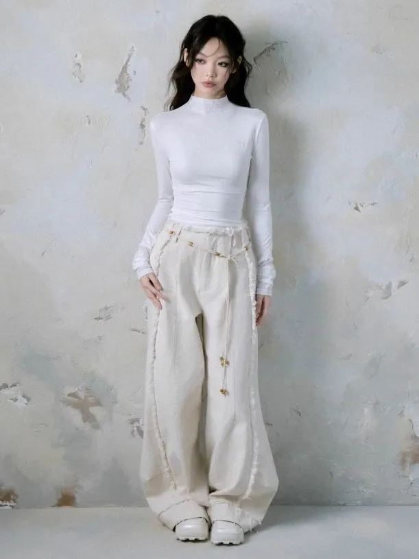 Raw Edge Wide Leg Jeans & Accessory Belt