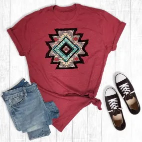 Rebel Rose Western Tribal Aztec Cardinal Tee