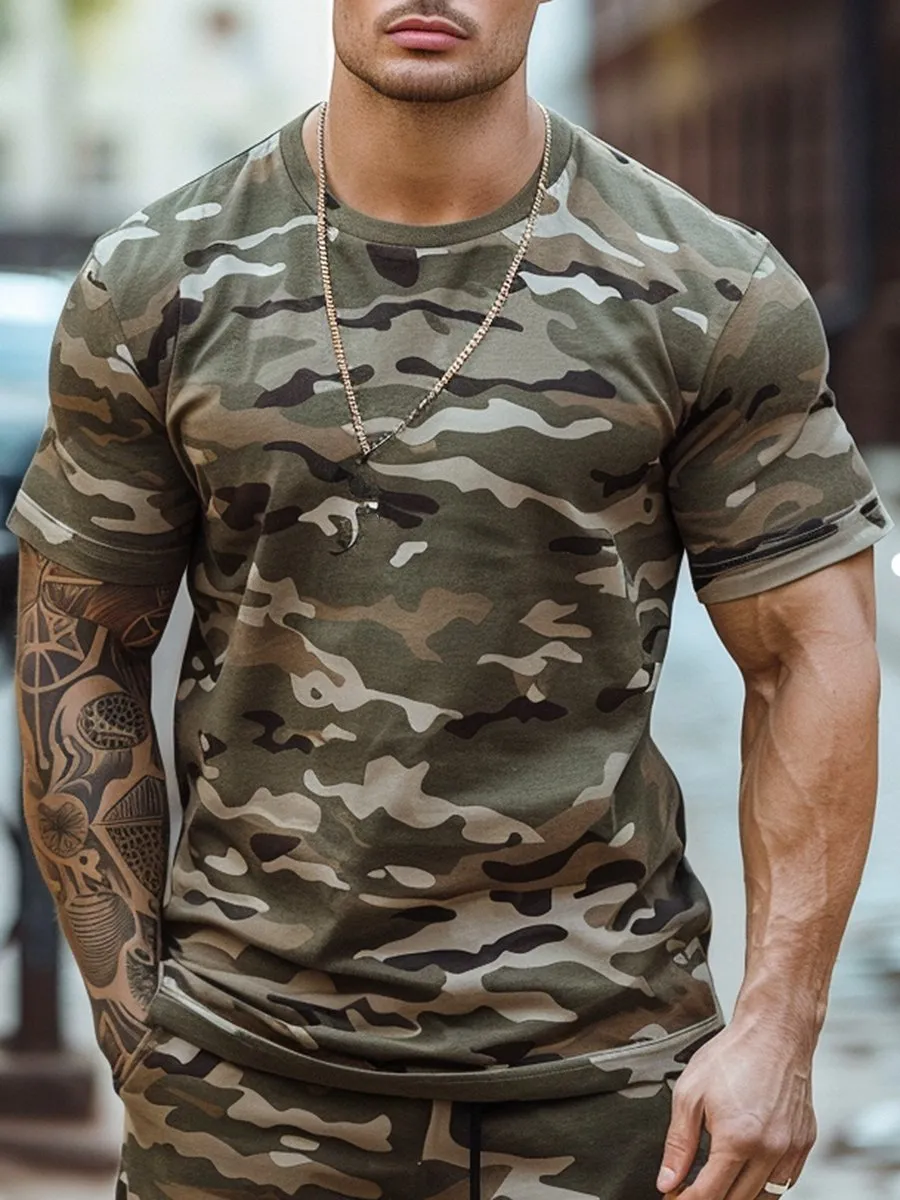 Retro Camo Print Breathable Short Sleeve T-shirt