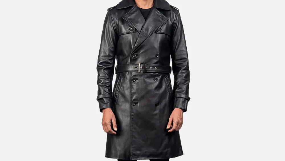 Royson Black Leather Duster Coat