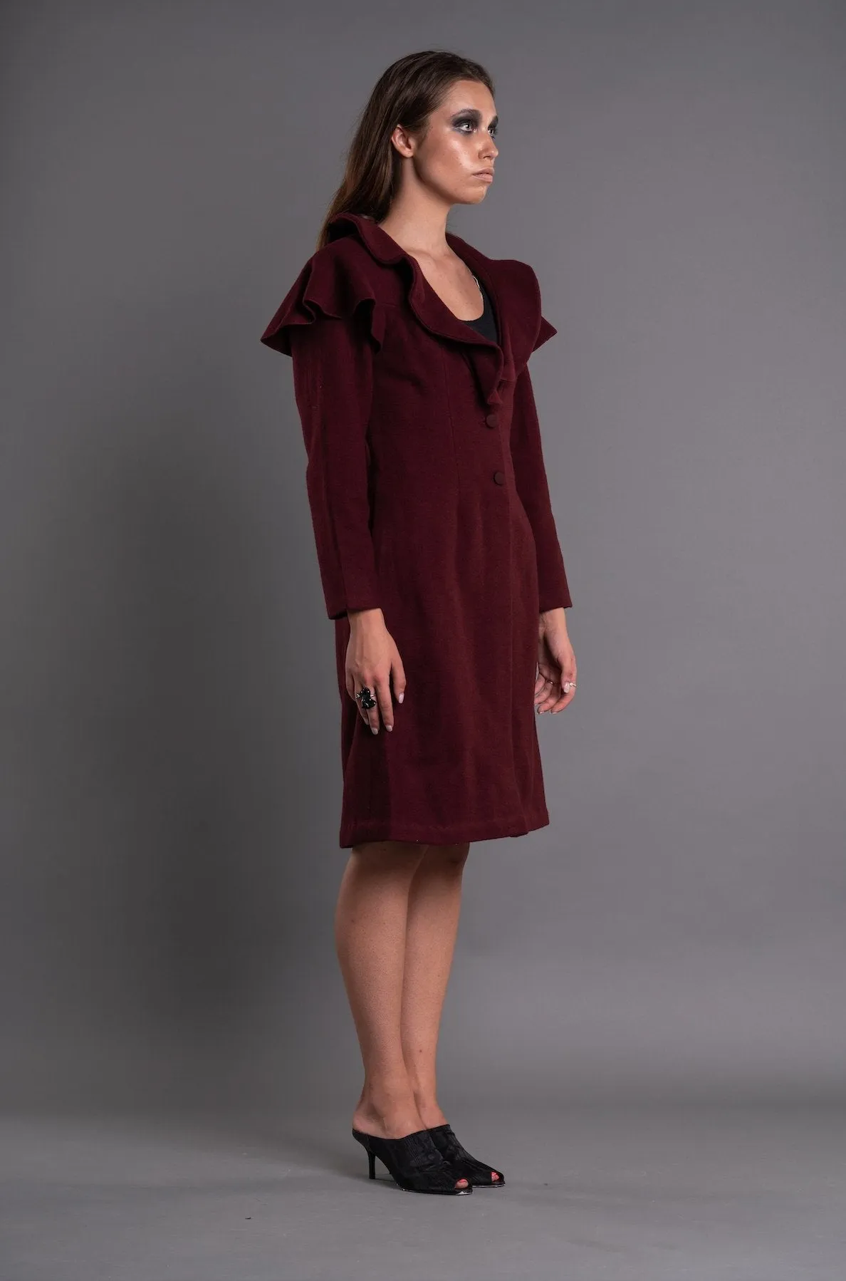 Shawl Collar Ruffle Coat - Dag Dai