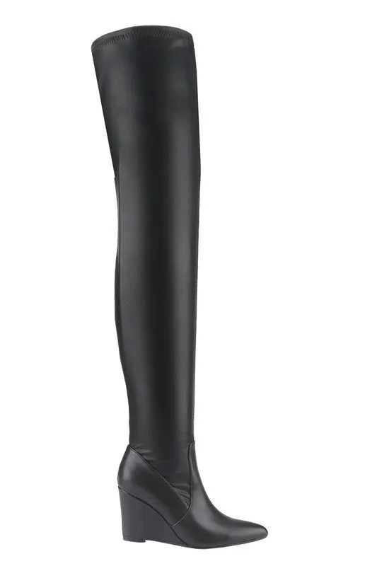 Stretch Pu Wedge Boots