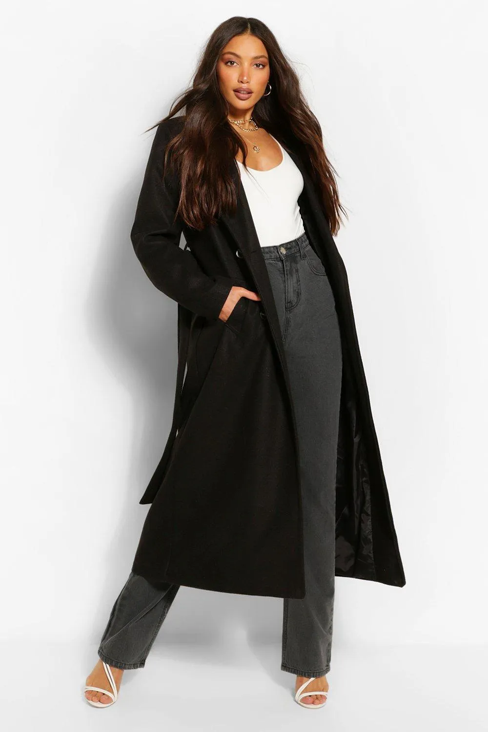 Tall Double Breasted Wool Look Longline Coat