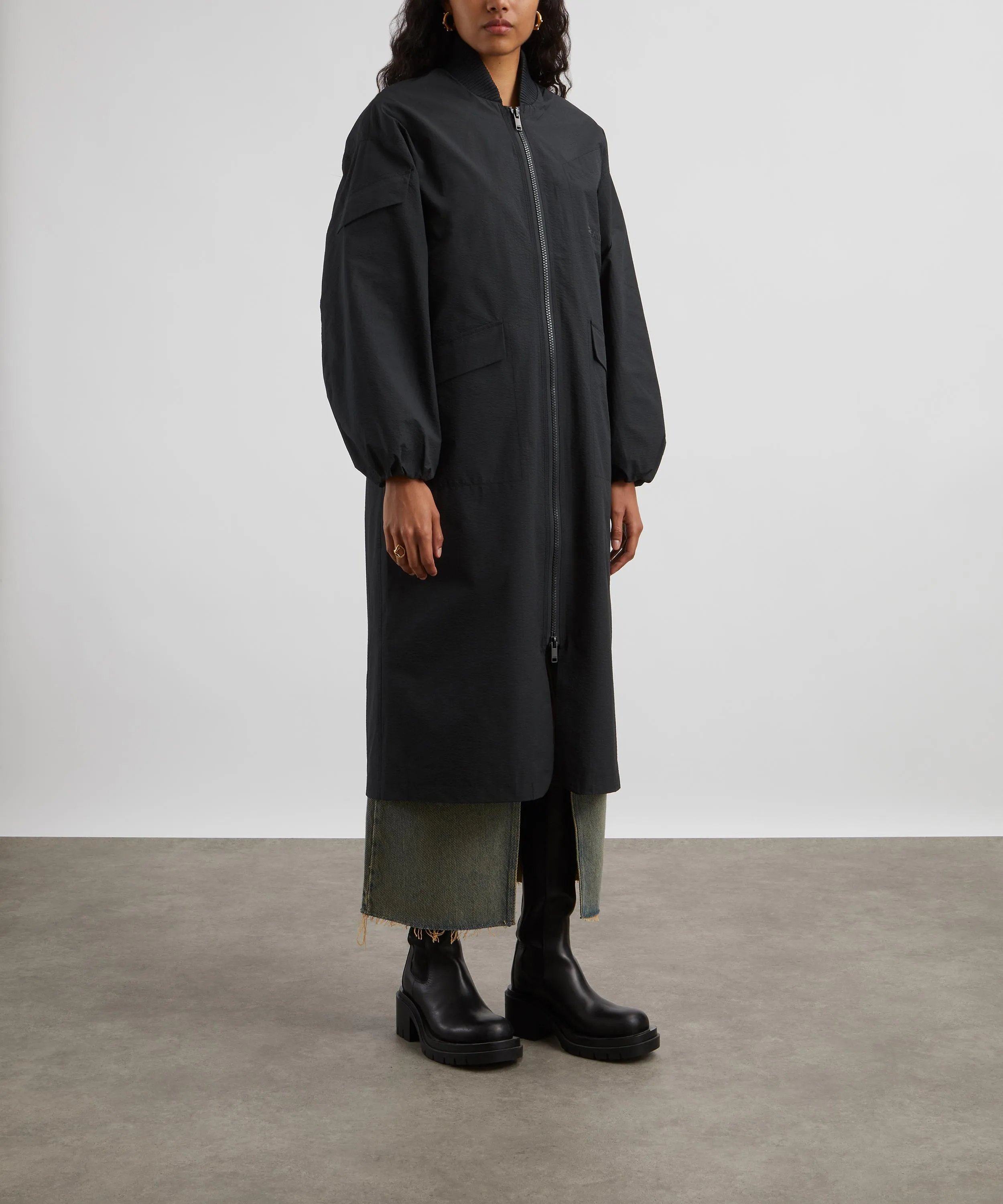 Tech Seersucker Oversized Shell Coat