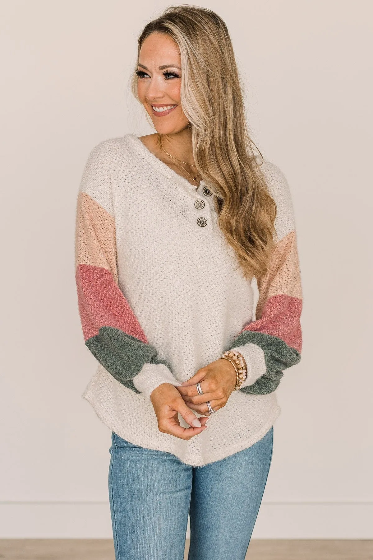 Tell Your Story Button Knit Top- Cream