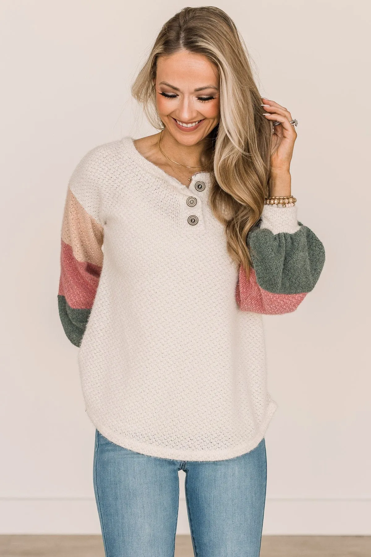 Tell Your Story Button Knit Top- Cream