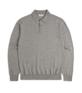 Trunk Enford Merino Knit Long Sleeve Polo Shirt: Greige