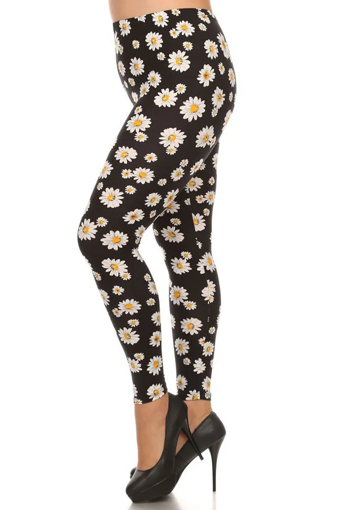 Women's Plus Colorful Daisy Flower Pattern Printed Leggings