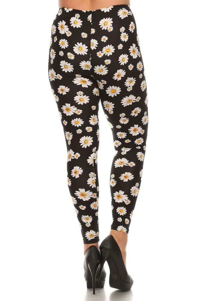 Women's Plus Colorful Daisy Flower Pattern Printed Leggings