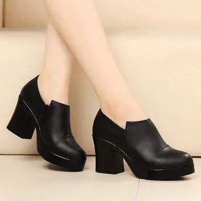 Women's Spring Autumn Genuine Leather Shoes with Thick High Heels