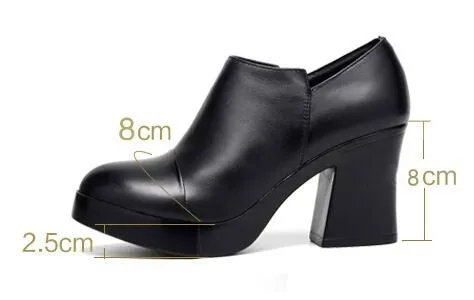 Women's Spring Autumn Genuine Leather Shoes with Thick High Heels