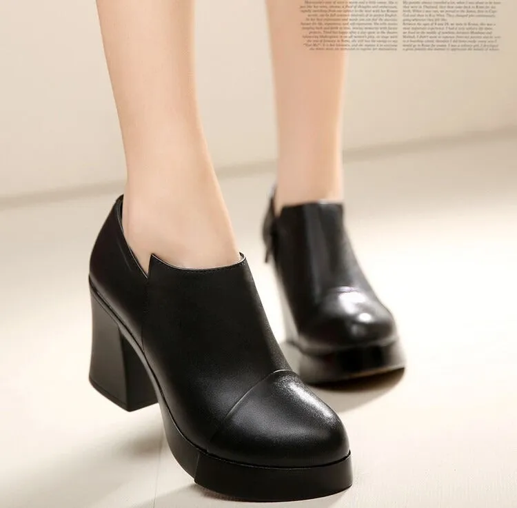 Women's Spring Autumn Genuine Leather Shoes with Thick High Heels