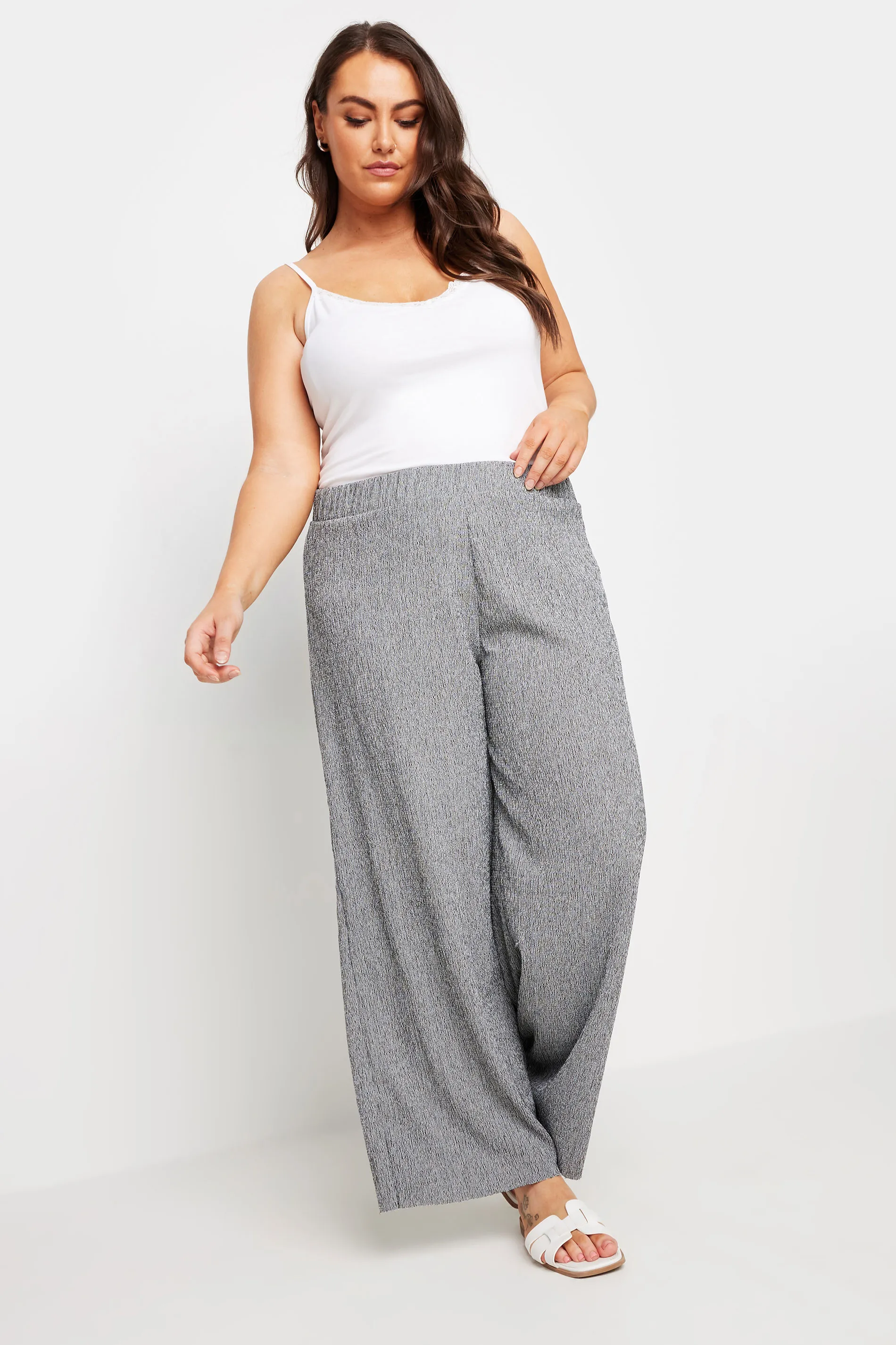 YOURS Curve Dark Grey Abstract Print Textured Wide Leg Trousers