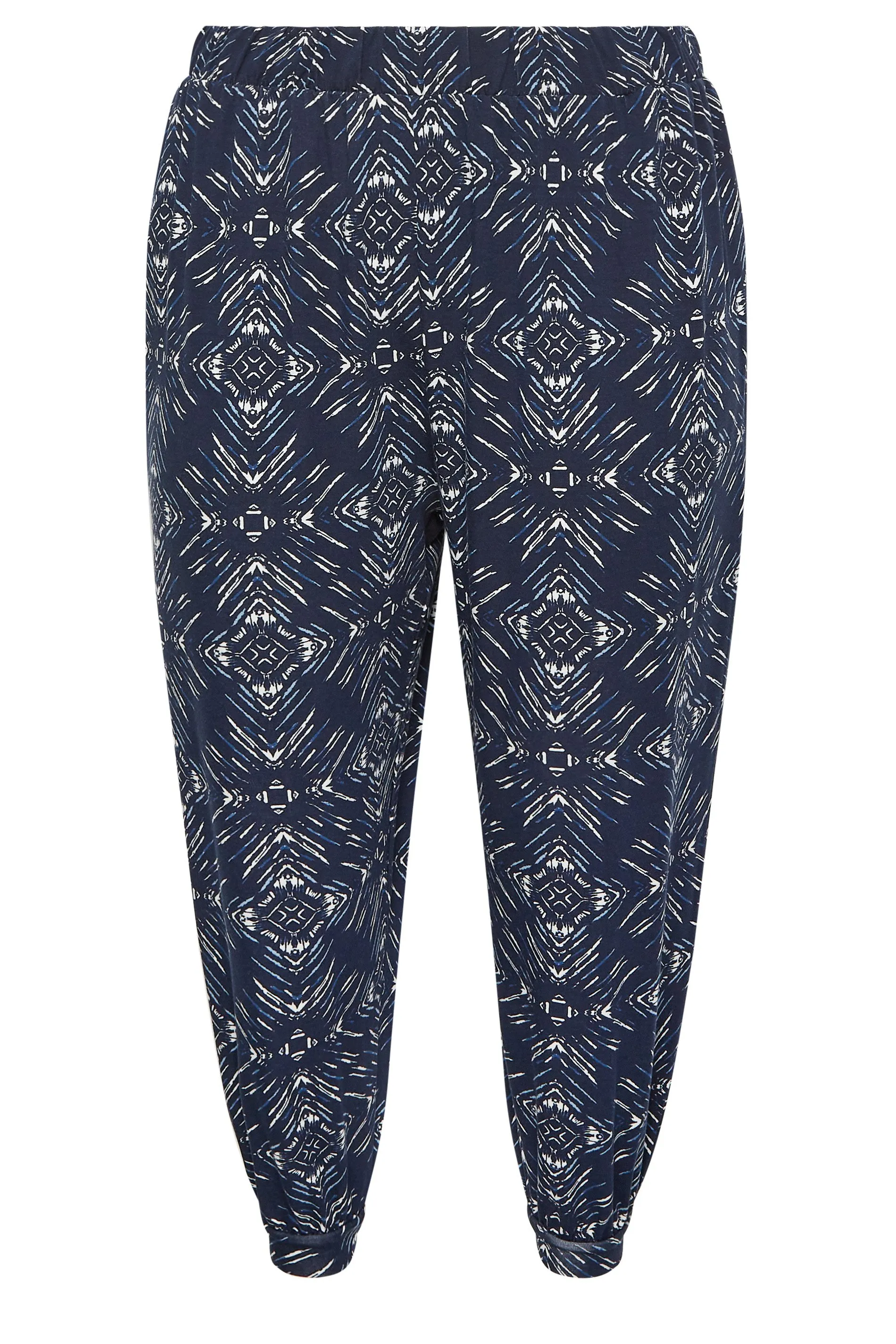 YOURS Curve Navy Blue Diamond Print Cropped Harem Trousers