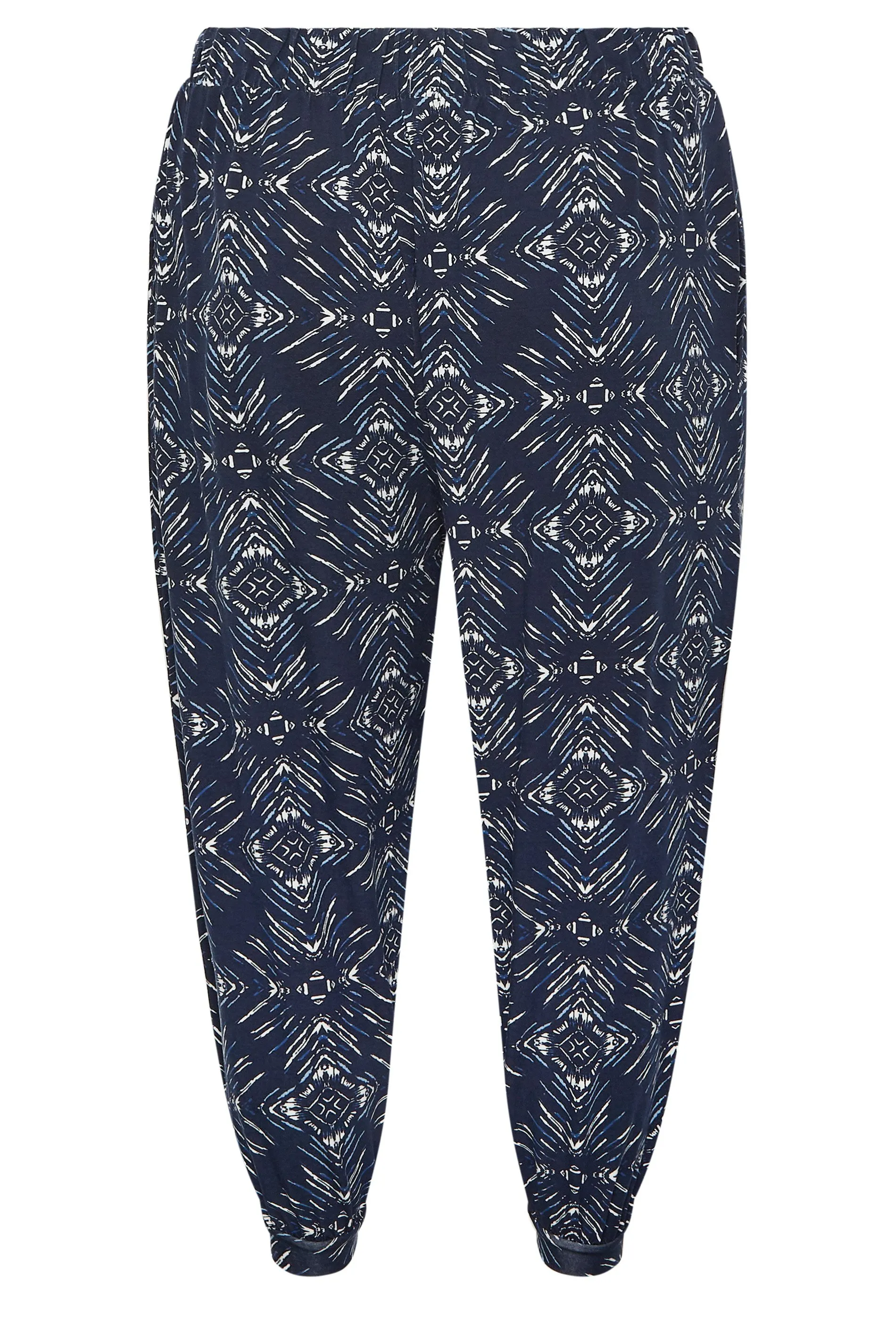 YOURS Curve Navy Blue Diamond Print Cropped Harem Trousers