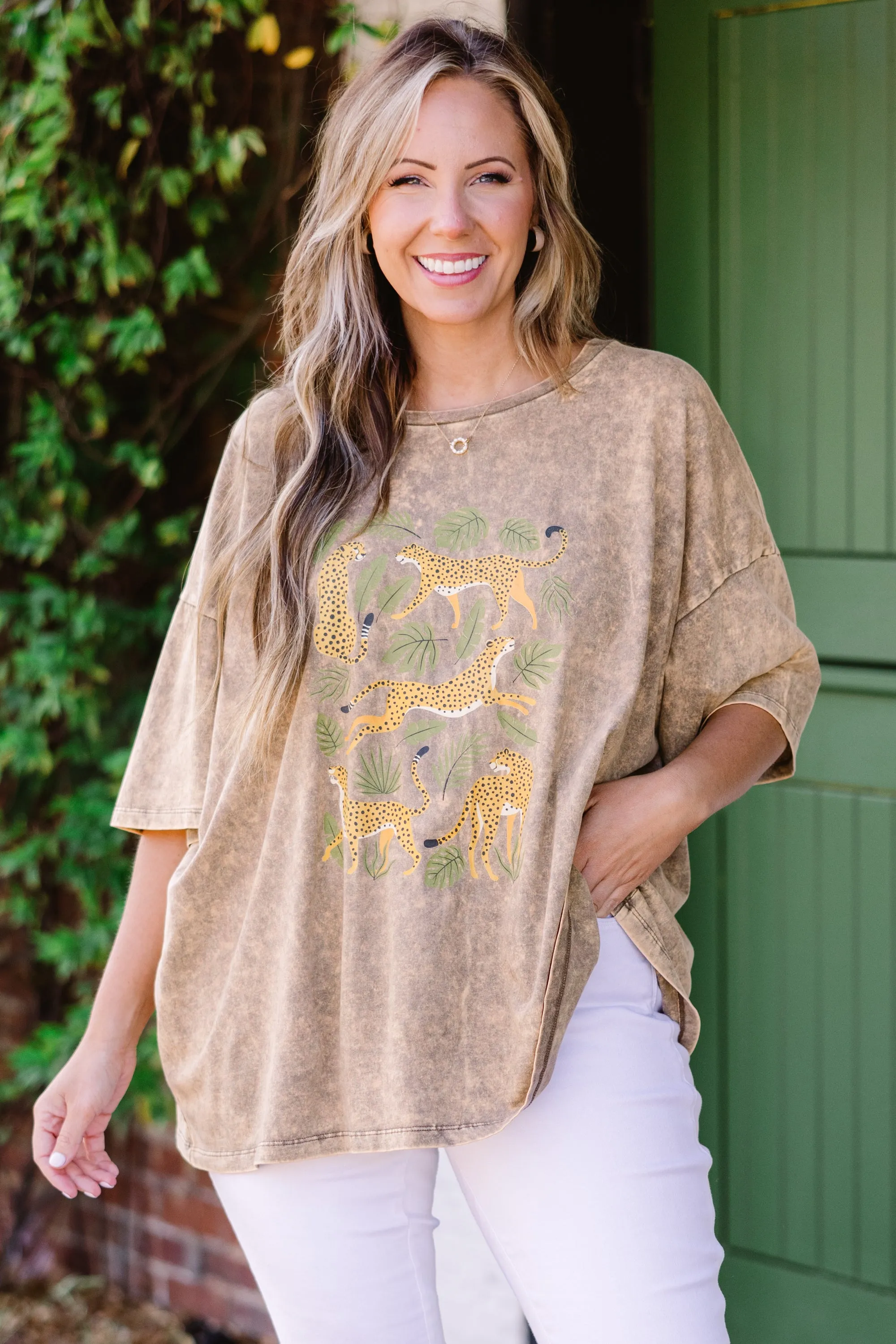 You've Been Spotted Acid Wash Boyfriend Tee, Mocha